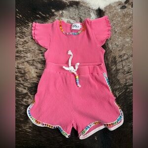 Lola and the Boys Pink Ribbed matching set with rhinestone Trim